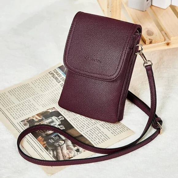 Women Burgundy Red Imported Vegan Leather Adjustable Strap Small Crossbody Bags - Picture 9 of 9